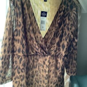 Chaps Brown Animal Print V-Neck Top